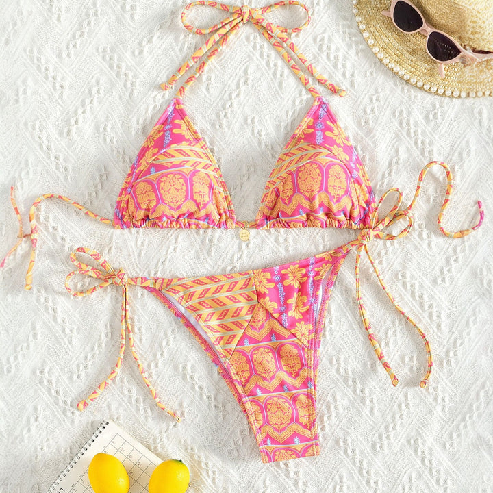 Women's String Bikini in pink paisley