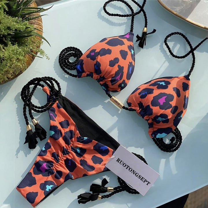 Women's String Bikini in orange leopard