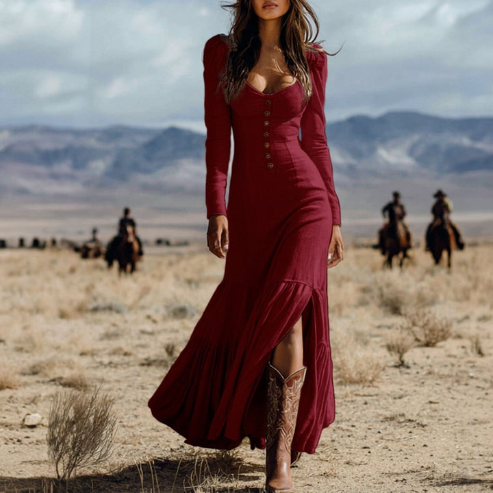 Women's Long Sleeve Maxi Dress in burgundy