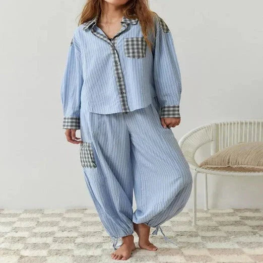 Women's Matching Set in blue striped