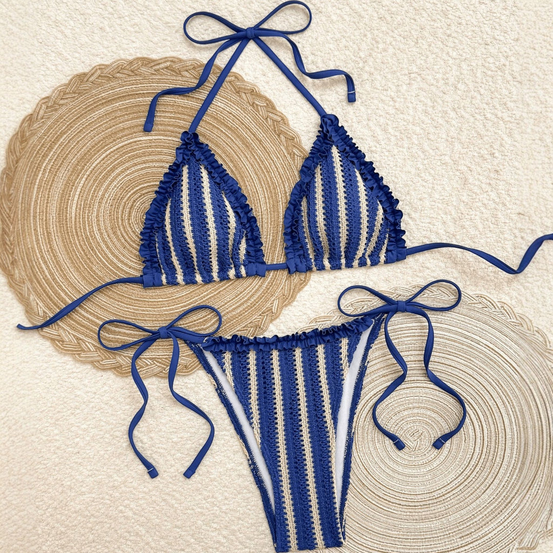 Women's String Bikini in blue striped