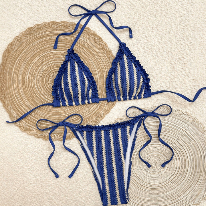 Women's String Bikini in blue striped