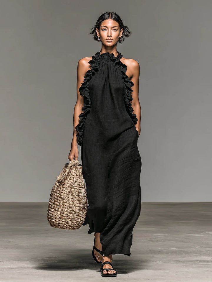 Women's Linen Maxi Dress in black