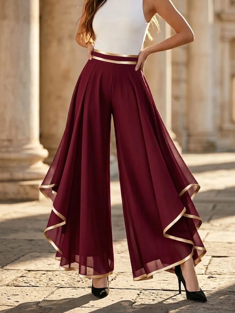 Women's High Waist Wide Leg Pants in wine red