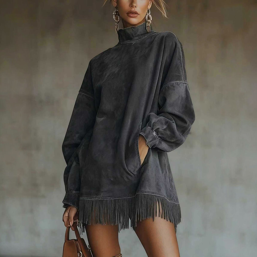 Women's Long Sleeve Mini Dress in dark grey