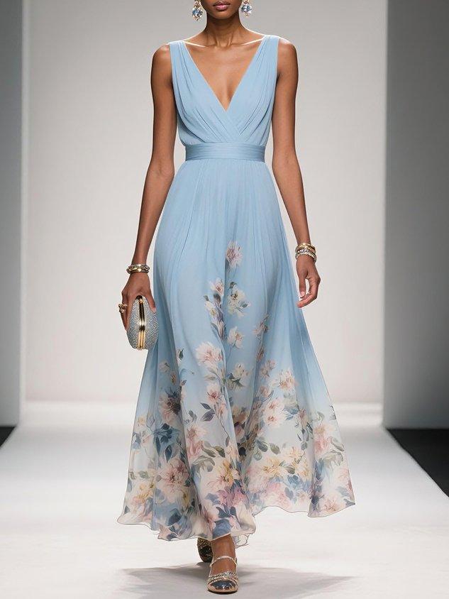 Women's Summer Maxi Dress in light blue floral