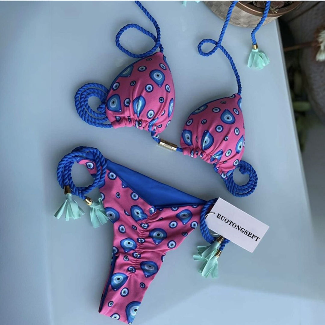 Women's String Bikini in pink evil eye