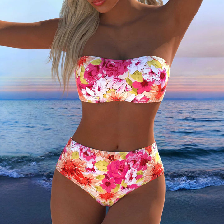Women's High Waisted Bikini in pink floral