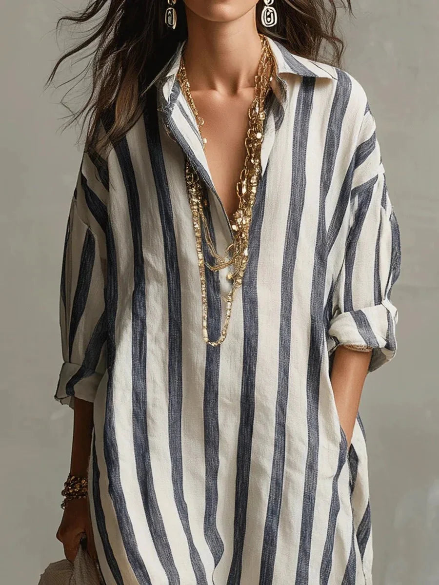 Women's Maxi Summer Dress in blue striped
