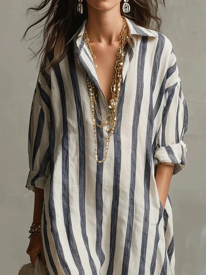 Women's Maxi Summer Dress in blue striped