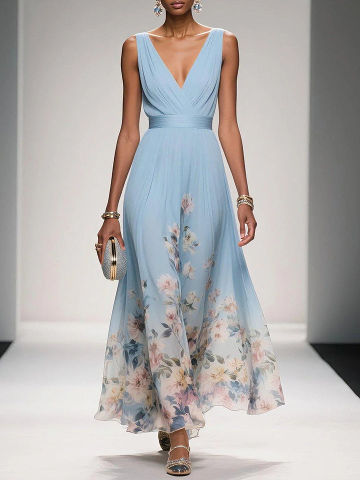 Women's Summer Maxi Dress in light blue floral