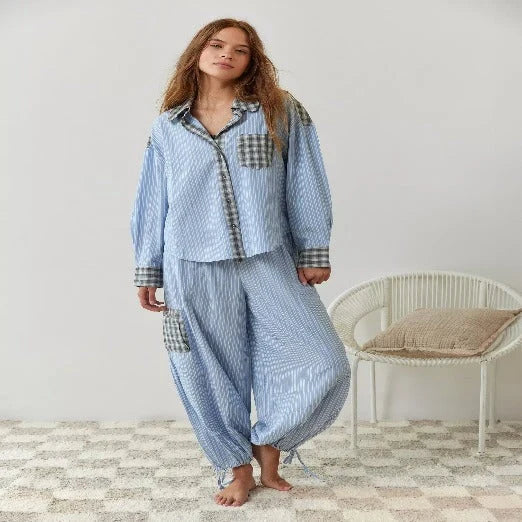 Women's Matching Set in blue striped