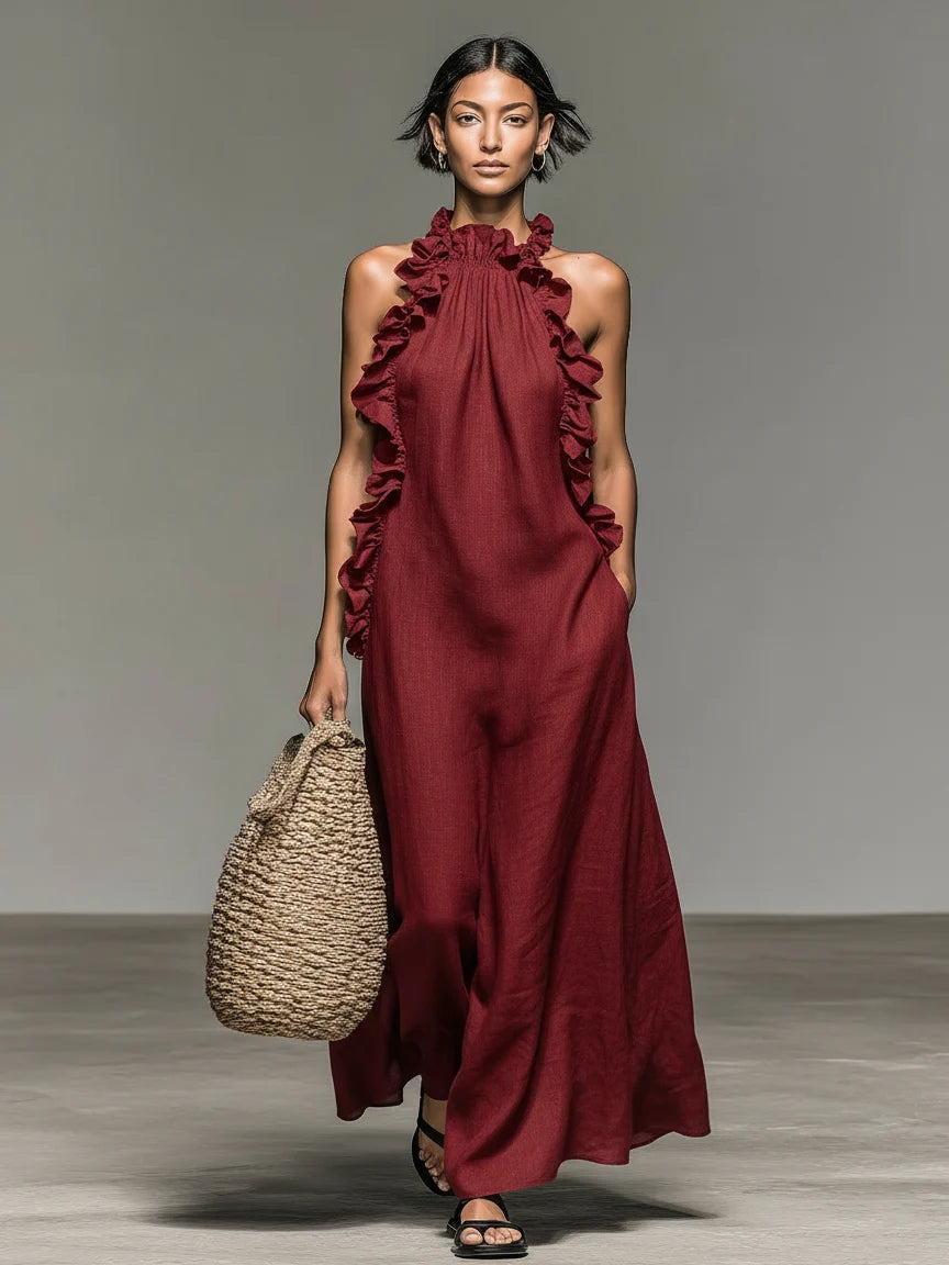 Women's Linen Maxi Dress in red