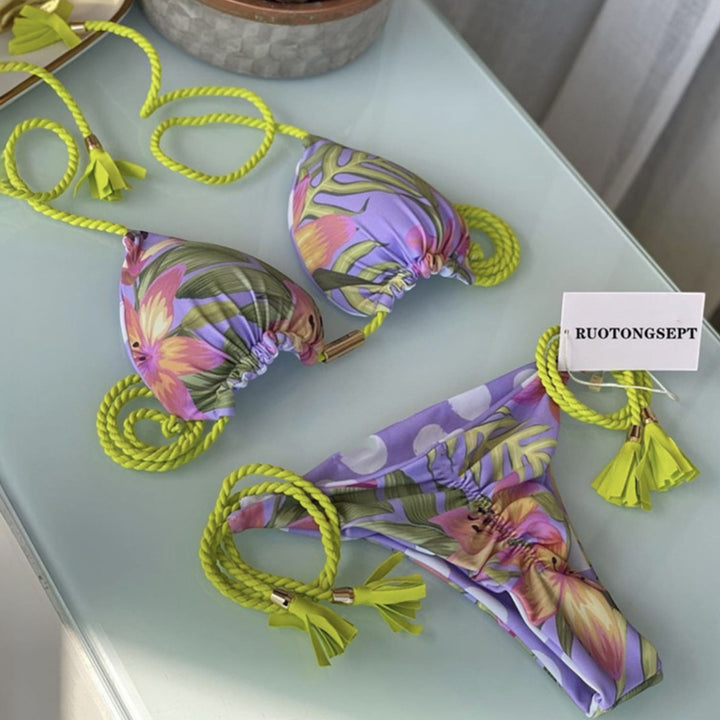 Women's String Bikini in lilac floral