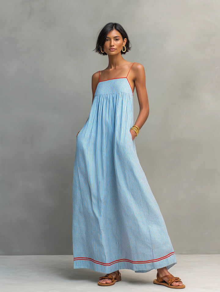 Women's Summer Maxi Dress in blue striped