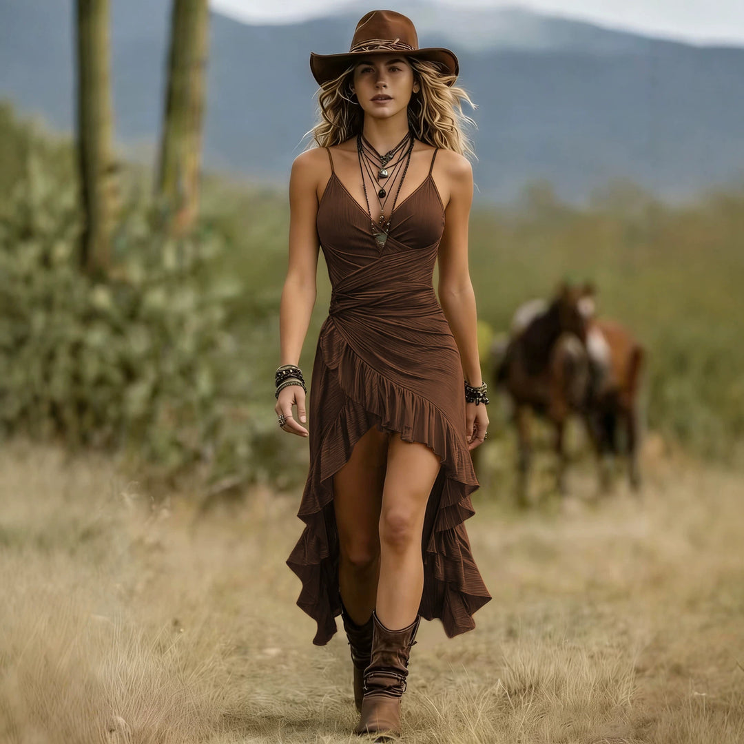 Women's Summer Midi Dress in coffee brown