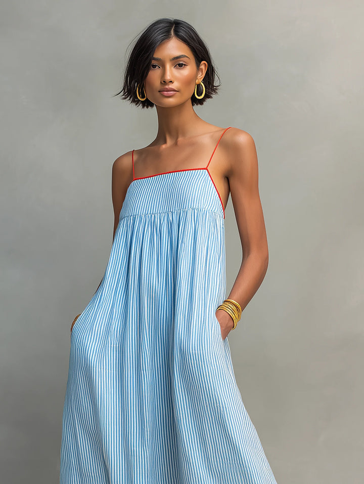 Women's Summer Maxi Dress in blue striped