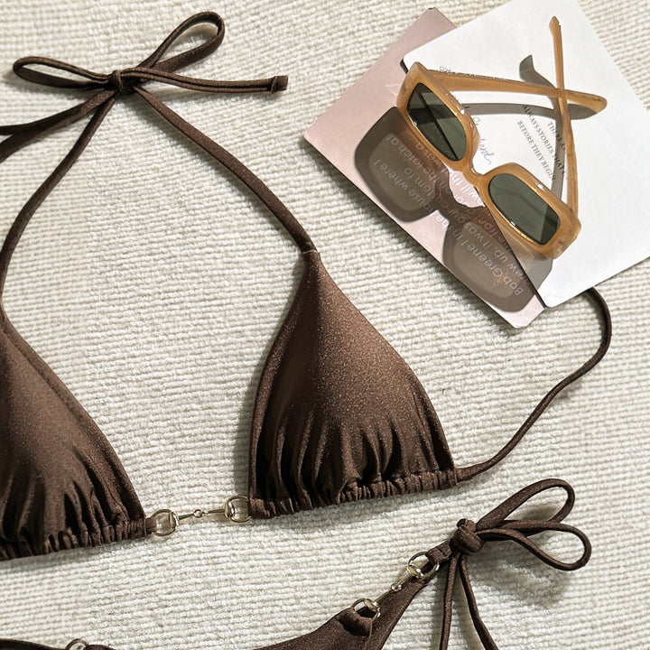 Women's String Bikini in coffee brown