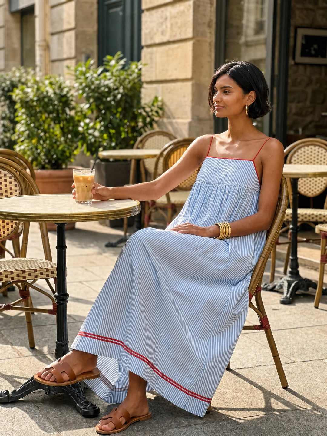 Women's Summer Maxi Dress in blue striped
