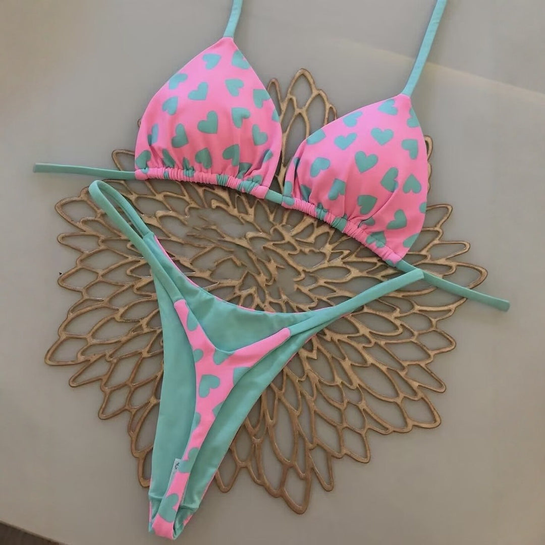 Women's String Bikini in pink heart print