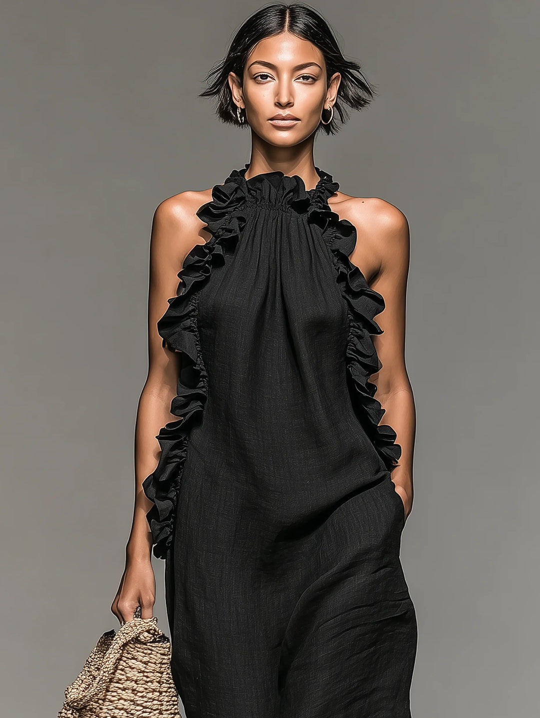 Women's Linen Maxi Dress in black