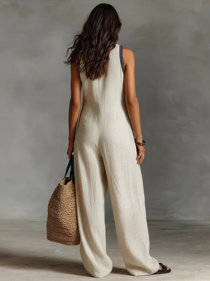 Women's Linen Jumpsuit in beige