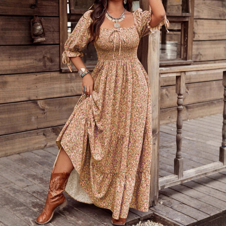 Women's Summer Maxi Dress in khaki floral
