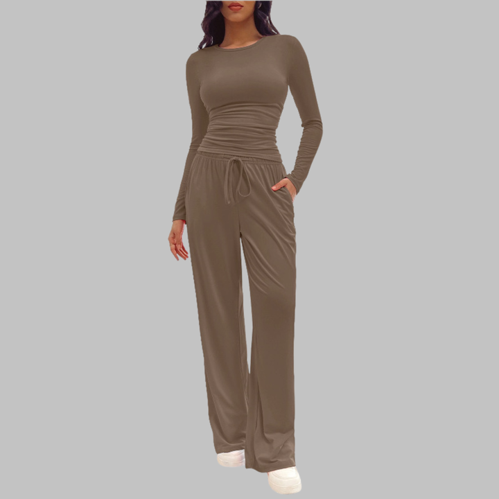 JANNY™ - Casual Long Sleeve Top and Wide Leg Pants Set