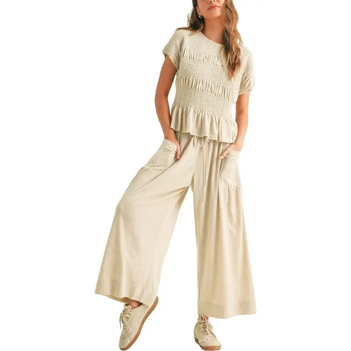 JODIE™ – Casual 2-Piece Smocked Top and Wide Leg Pants Set
