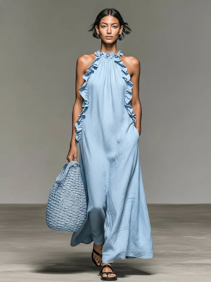 Women's Linen Maxi Dress in light blue