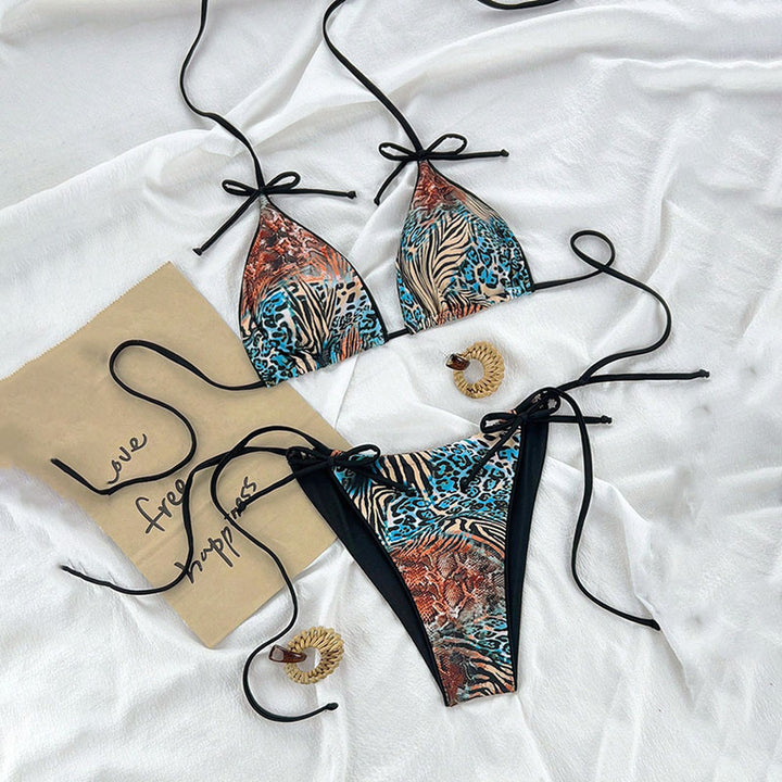 Women's String Bikini in blue animal print