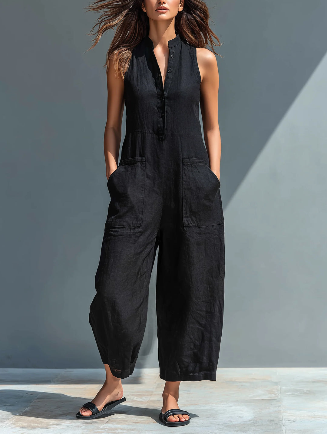 Women's Linen Jumpsuit in black