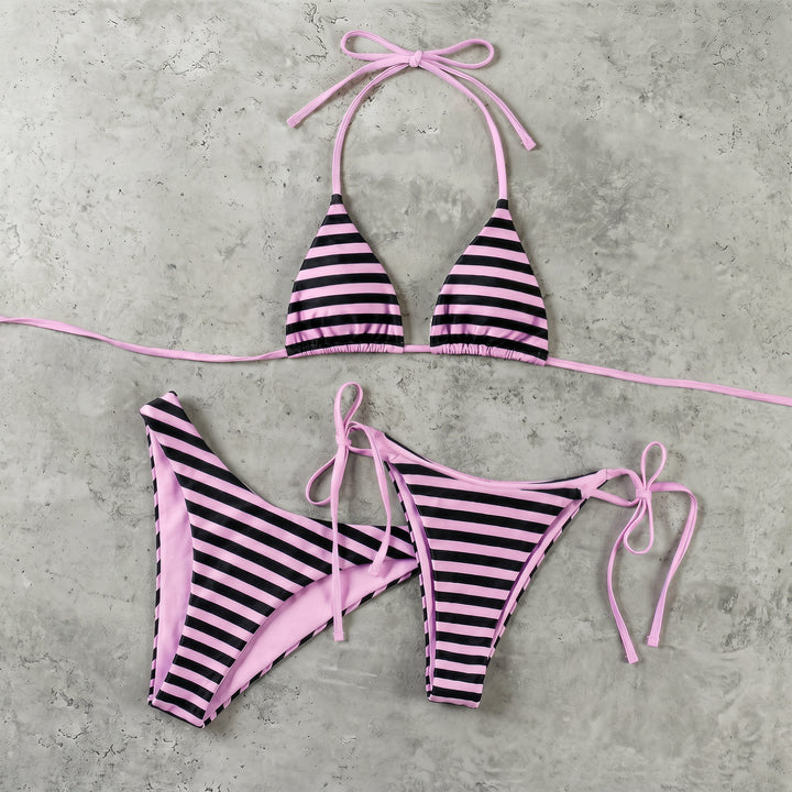 Women's Polka Dot Bikini in black pink striped