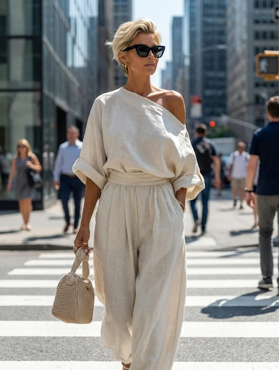 Women's Linen Matching Set in off white