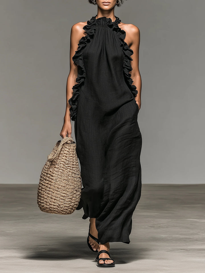 Women's Linen Maxi Dress in black