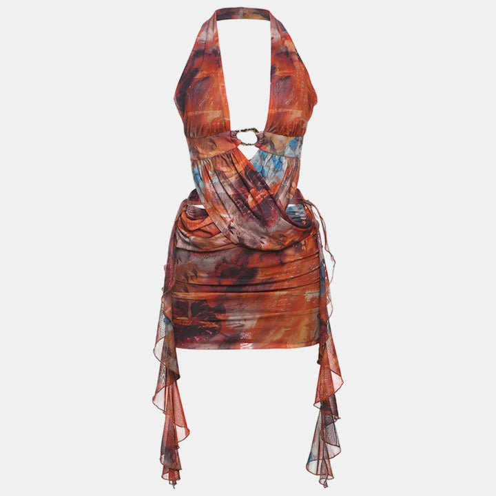 Women's Summer Mini Dress in rust tie dye