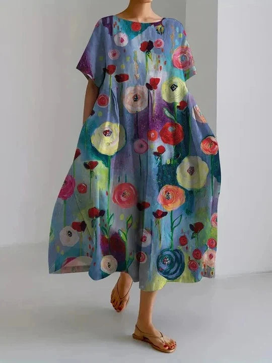 Women's Summer Midi Dress in blue floral