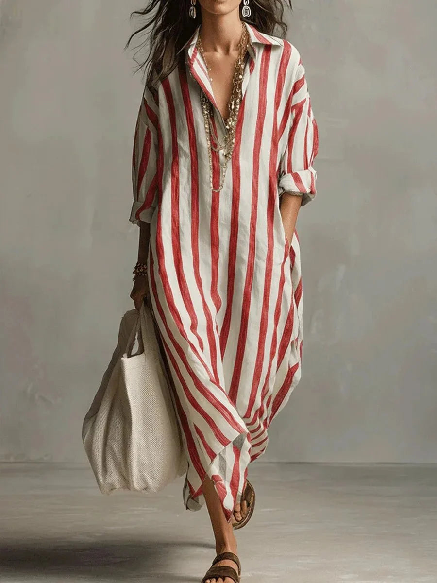 Women's Maxi Summer Dress in red striped