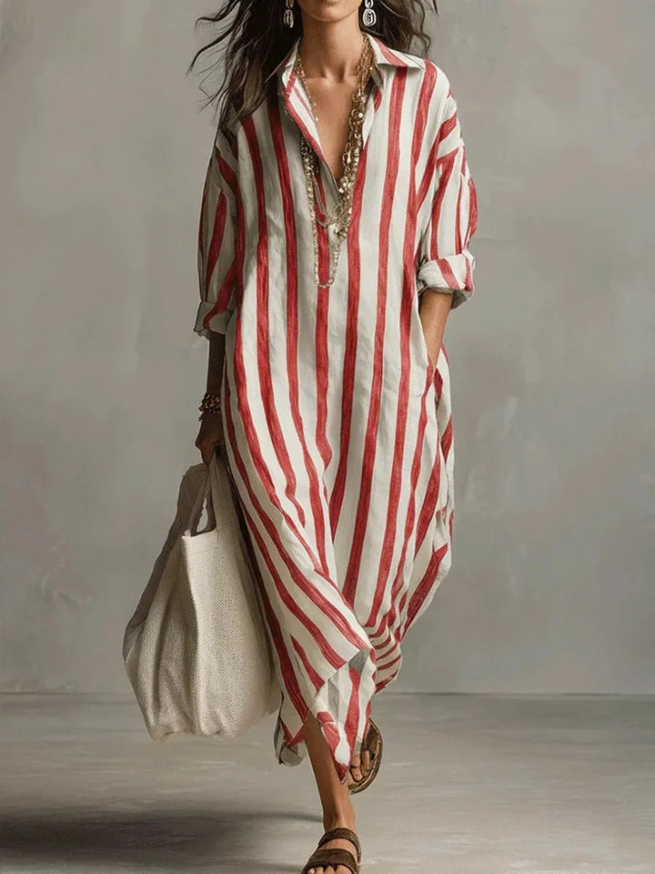 Women's Maxi Summer Dress in red striped