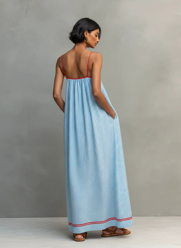 Women's Summer Maxi Dress in blue striped