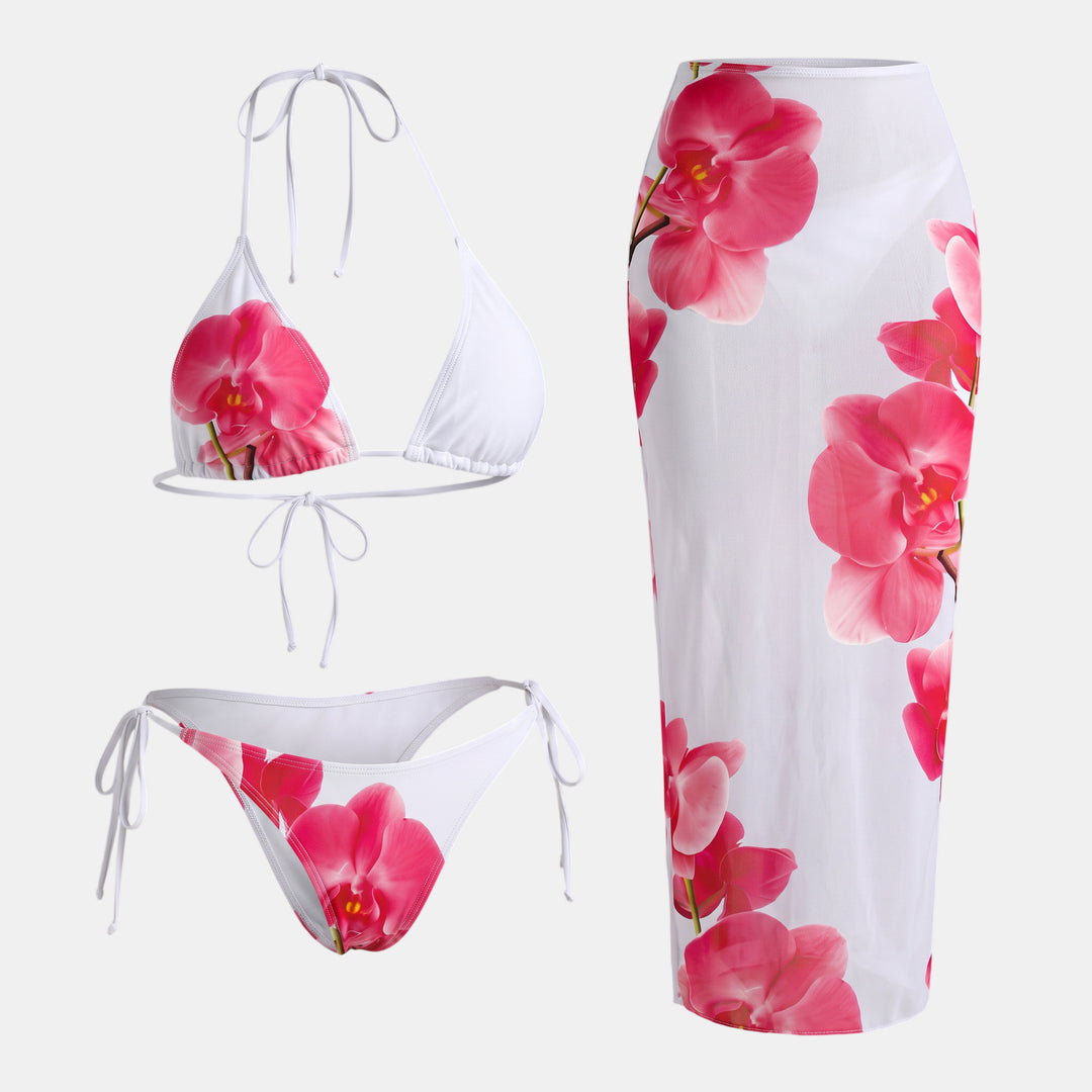 Women's String Bikini in white pink floral