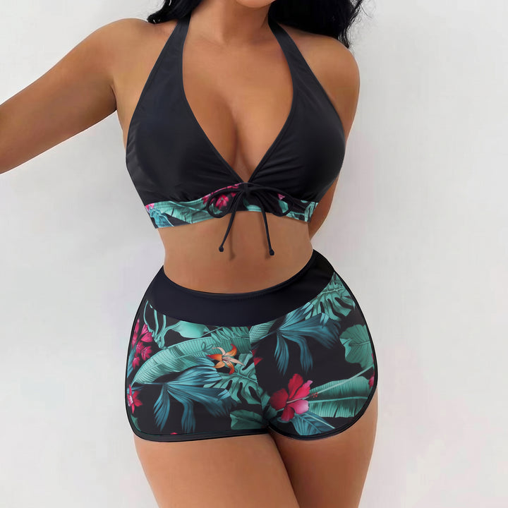 Women's High Waisted Bikini in black floral