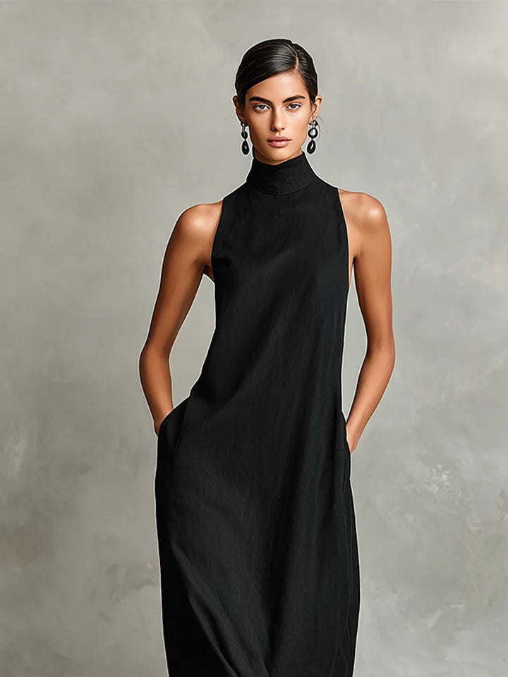 Women's Linen Maxi Dress in black
