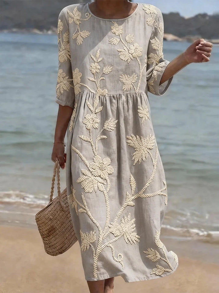 Women's Summer Midi Dress in grey floral