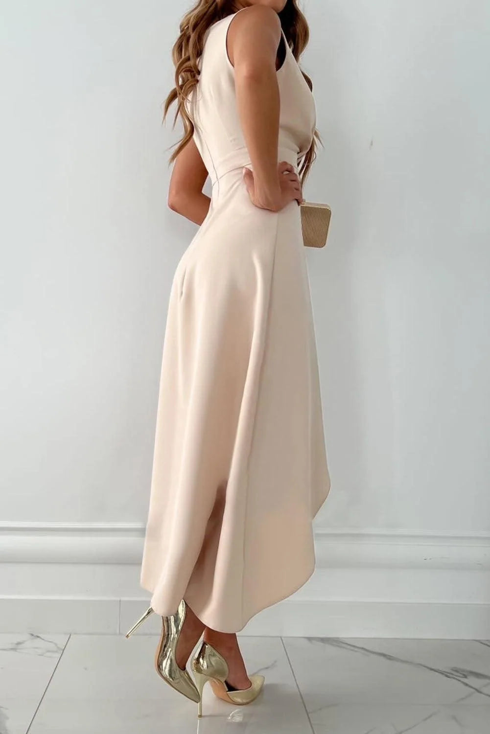 Women's A Line Midi Dress in beige
