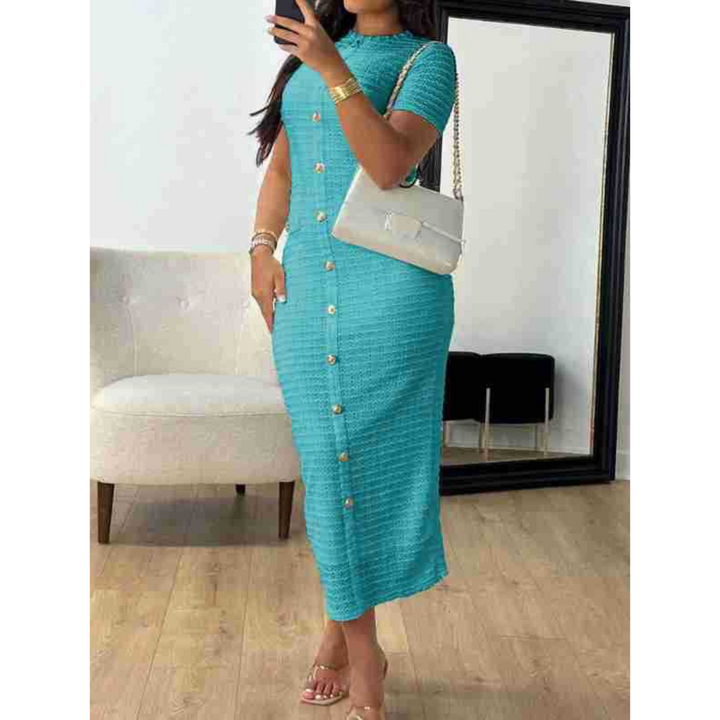 ALINA™ - Elegant Crew Neck Formal Midi Dress