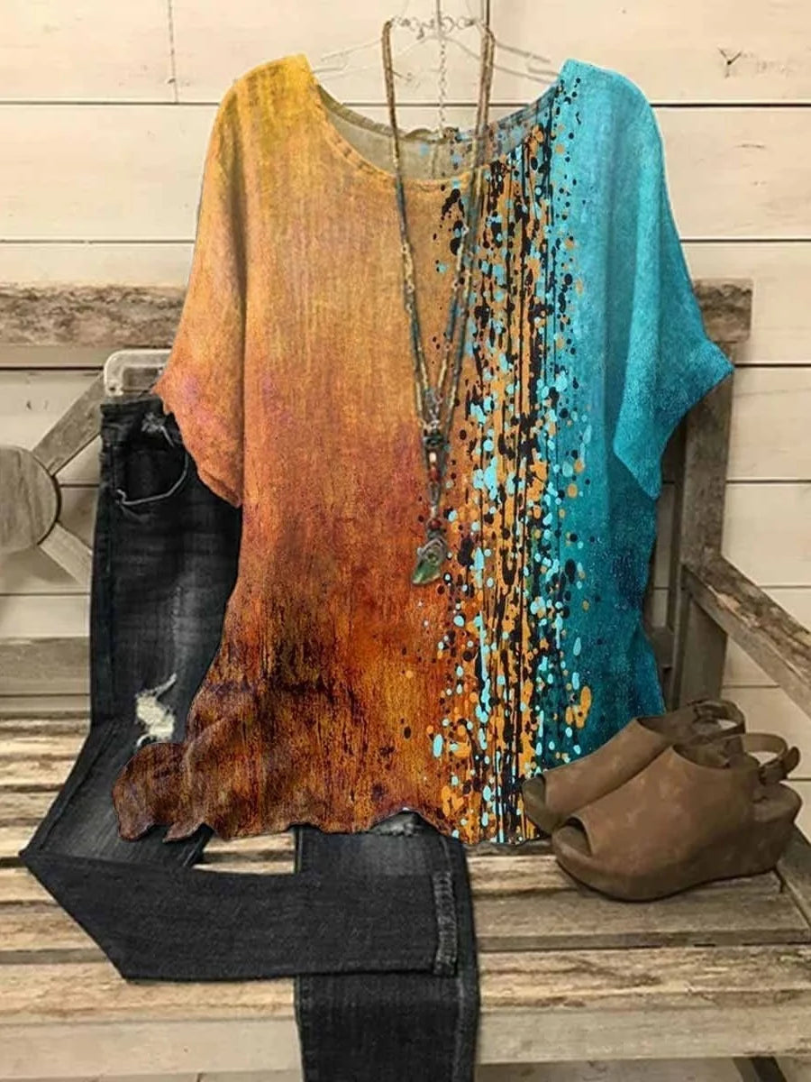 Women's Short Sleeve Blouse in multicolour