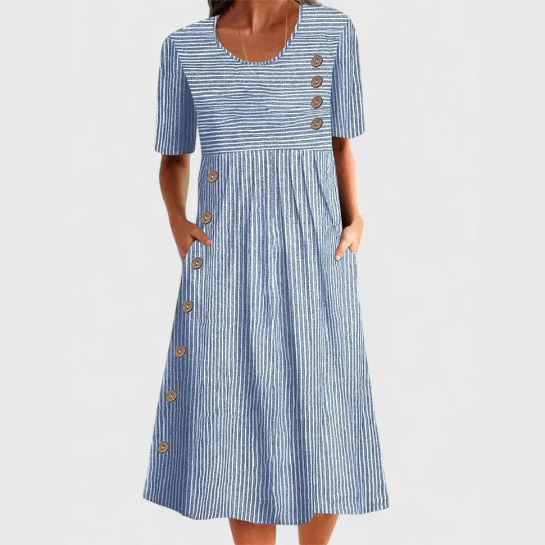 Women's A Line Midi Dress in blue striped