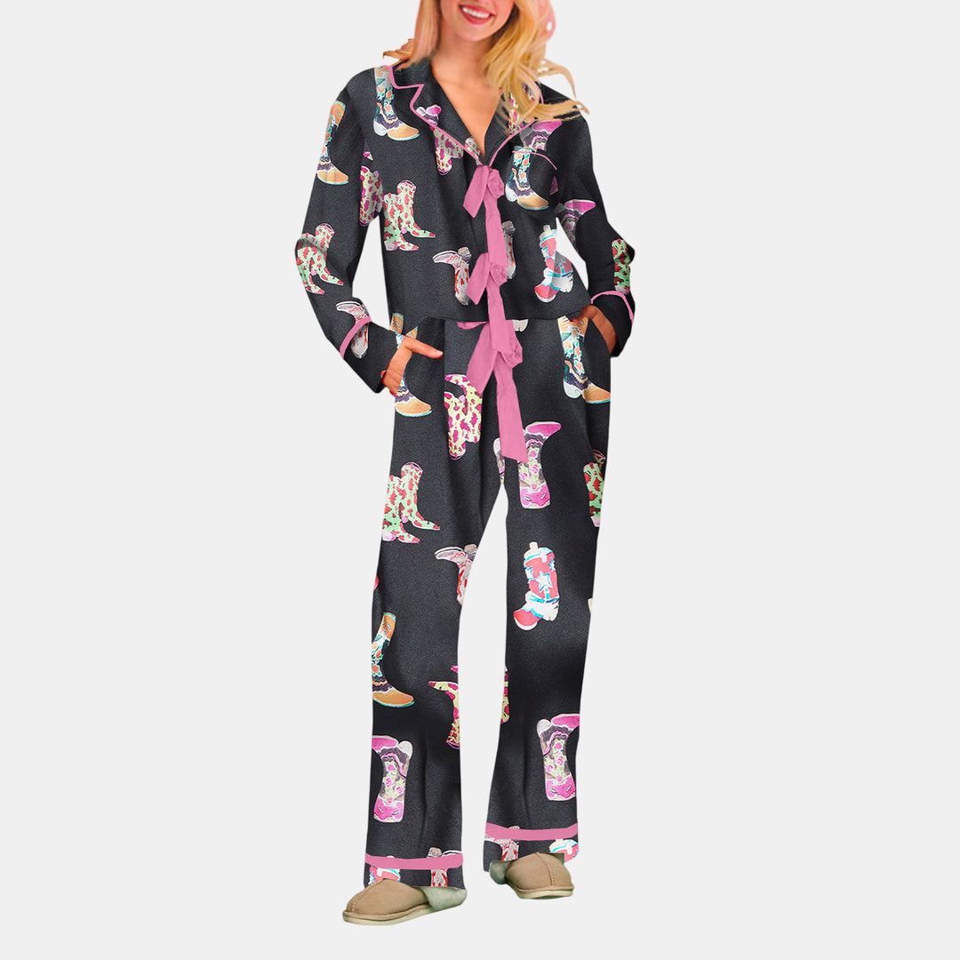 Women's Christmas PJs in black cowboy boot