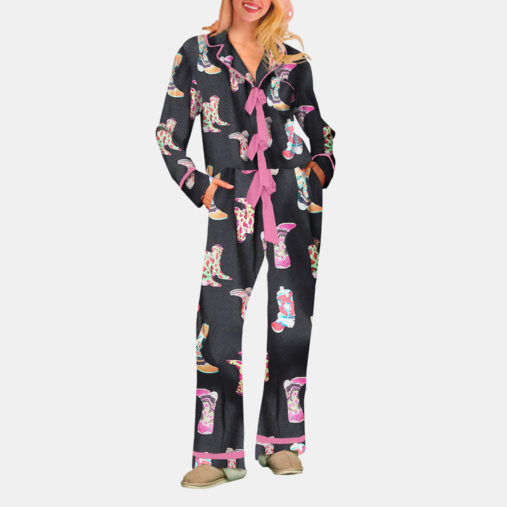 Women's Christmas PJs in black cowboy boot